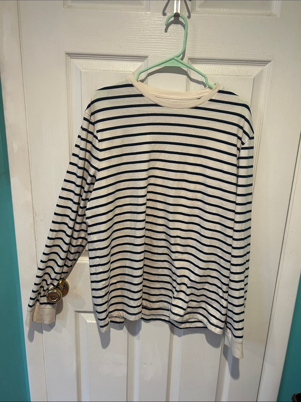 J. Crew Factory Cream and Navy Striped Long Sleeve Tee